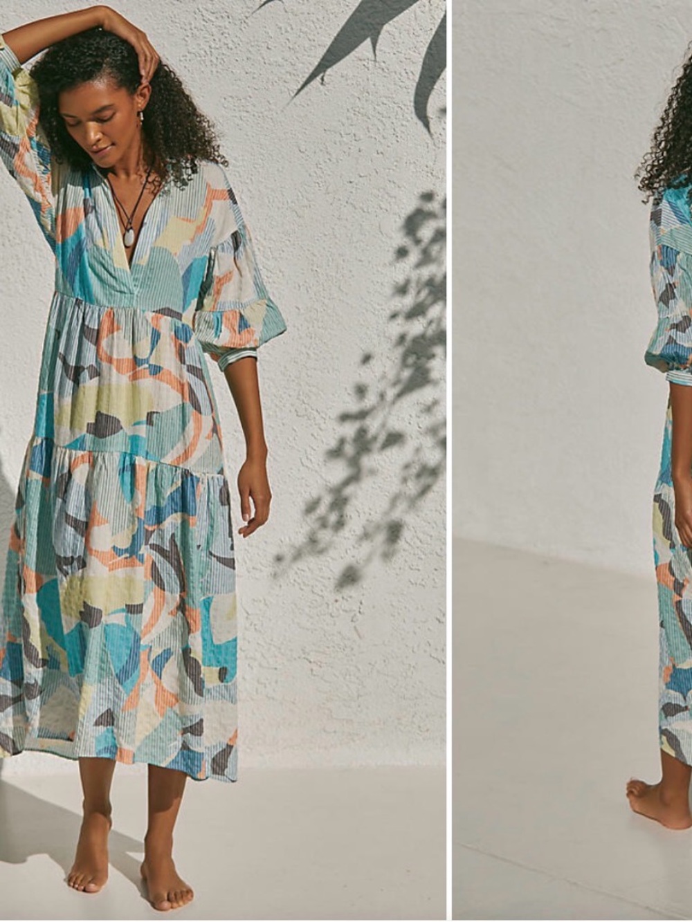 Anthropologie By Anthropologie Printed Tiered Maxi Shirt Dress